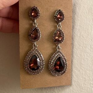 Elegant Teardrop Dangle Earrings in Deep Garnet Red